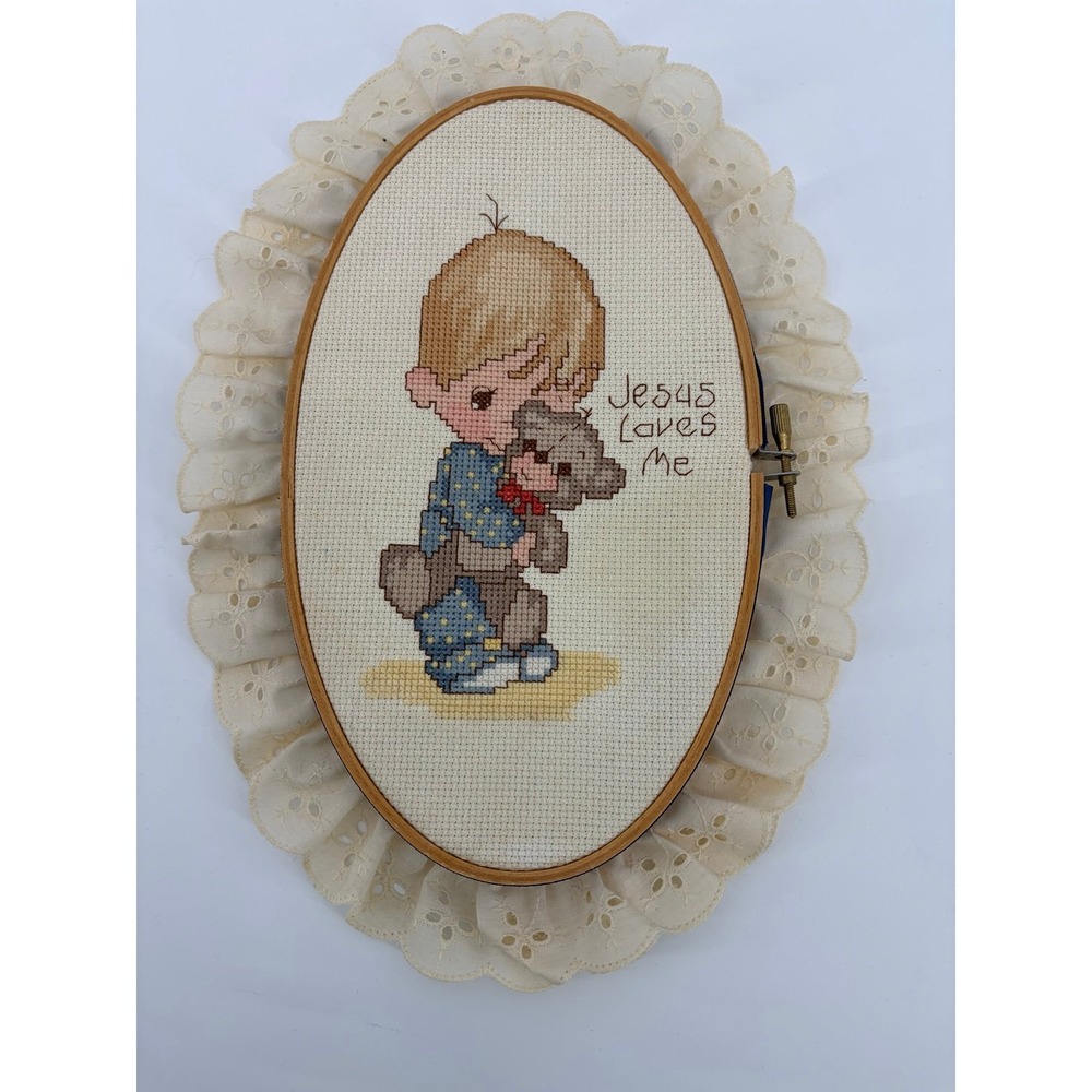 Prescious Moments Cross Stitched Piece, Handmade, Vintage